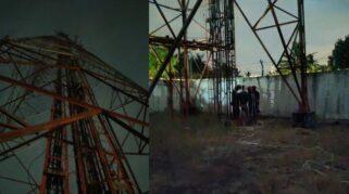 Petugas Damkar mendaki tower untuk menyelamatkan NAA