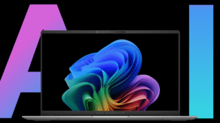 Laptop dengan NPU menampilkan layar interaktif