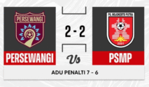 hasil pertandingan persewangi lawan PS Mojokerto Putra lewat adu penalti.