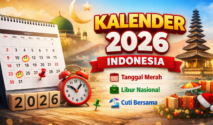 Ilustrasi kalender 2026 dengan penanda tanggal merah, hari libur nasional, dan cuti bersama