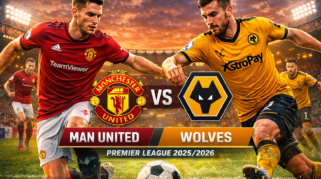 Pemain Manchester United dan Wolves berebut bola dalam laga Liga Inggris di Old Trafford