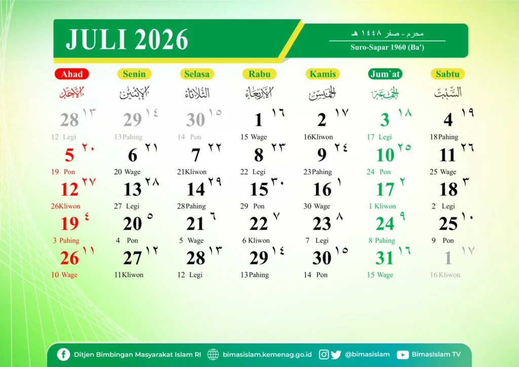 Kalender Jawa Bulan Juli 2026 (Foto: dok. Aceh Kemenag)
