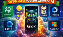 Ilustrasi Grok AI dibandingkan dengan ChatGPT, Gemini, Claude, LLaMA, dan Microsoft Copilot
