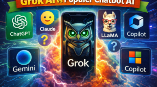 Ilustrasi Grok AI dibandingkan dengan ChatGPT, Gemini, Claude, LLaMA, dan Microsoft Copilot