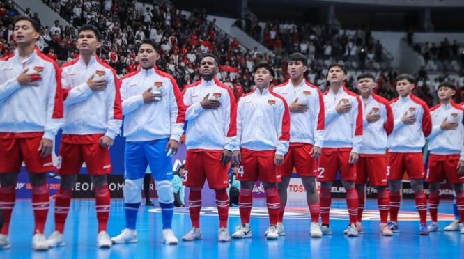 Timnas Futsal Indonesia merayakan kemenangan di Piala Asia Futsal 2026