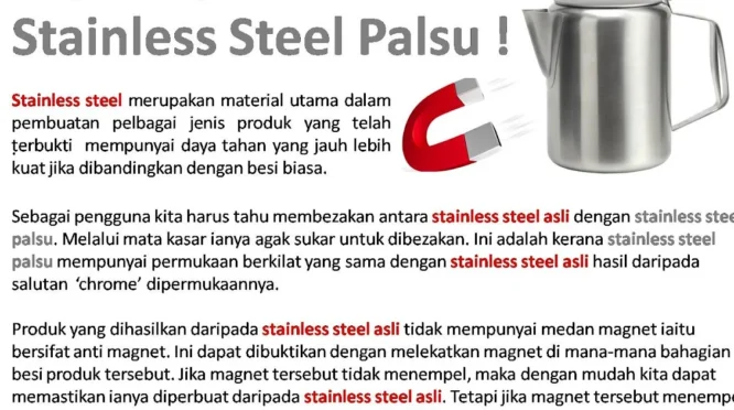 Waspada! Bahaya Stainless Steel Palsu yang Mengancam Kesehatan Keluarga, Ini Cara Cek Keasliannya